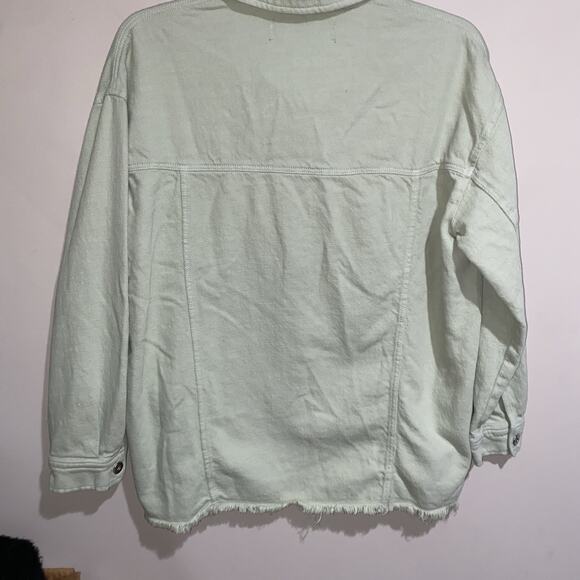 Zara Women's Light Green Denim Button Front Raw Hem Shirt Jacket Pockets Sz XS - Picture 7 of 8